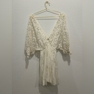 Free People Bella Note Eyelet Mini Dress cream off white lace small